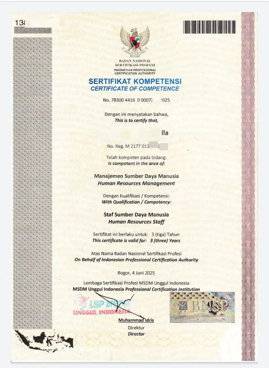 Certificate BNSP