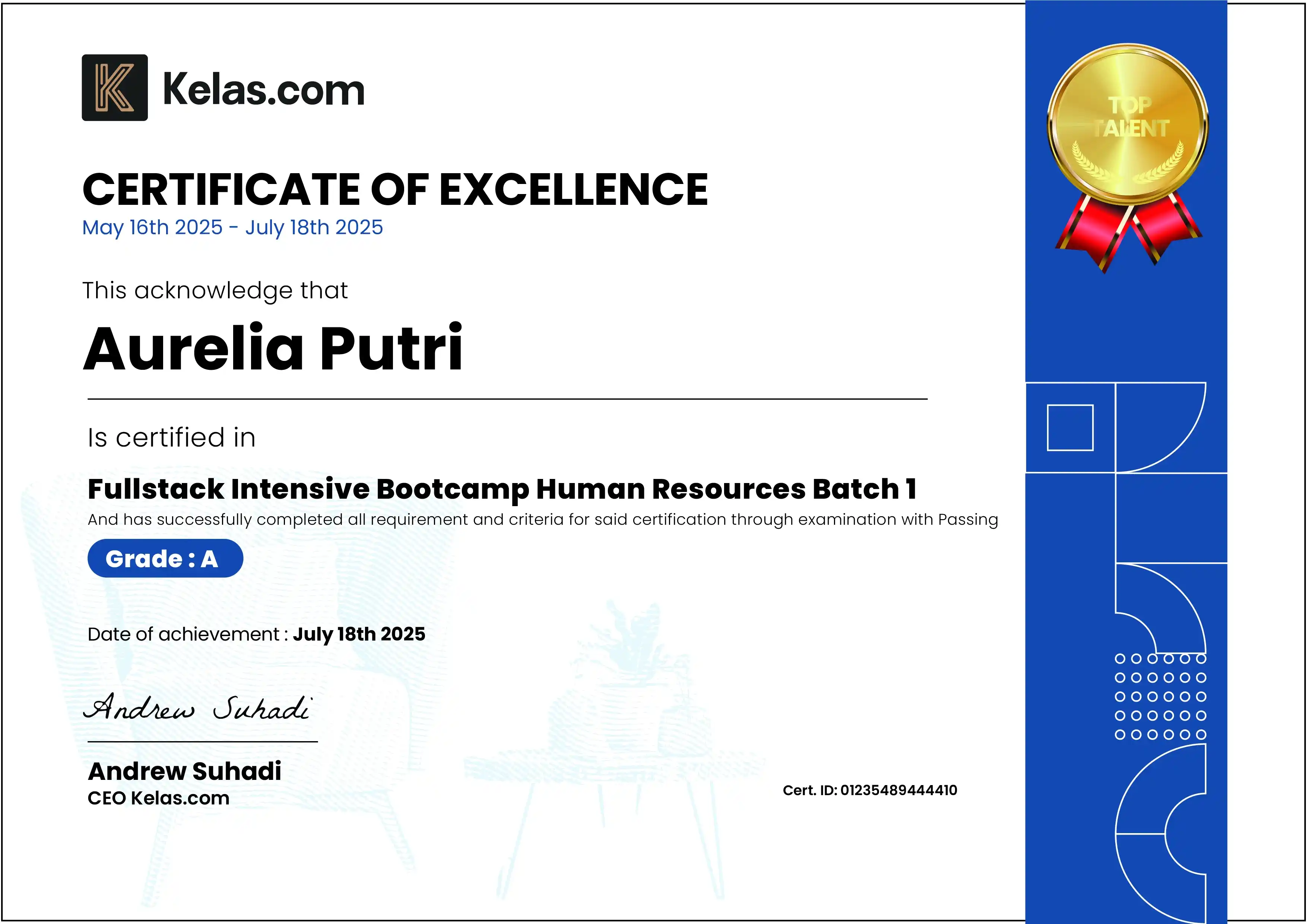 Certificate Excellence