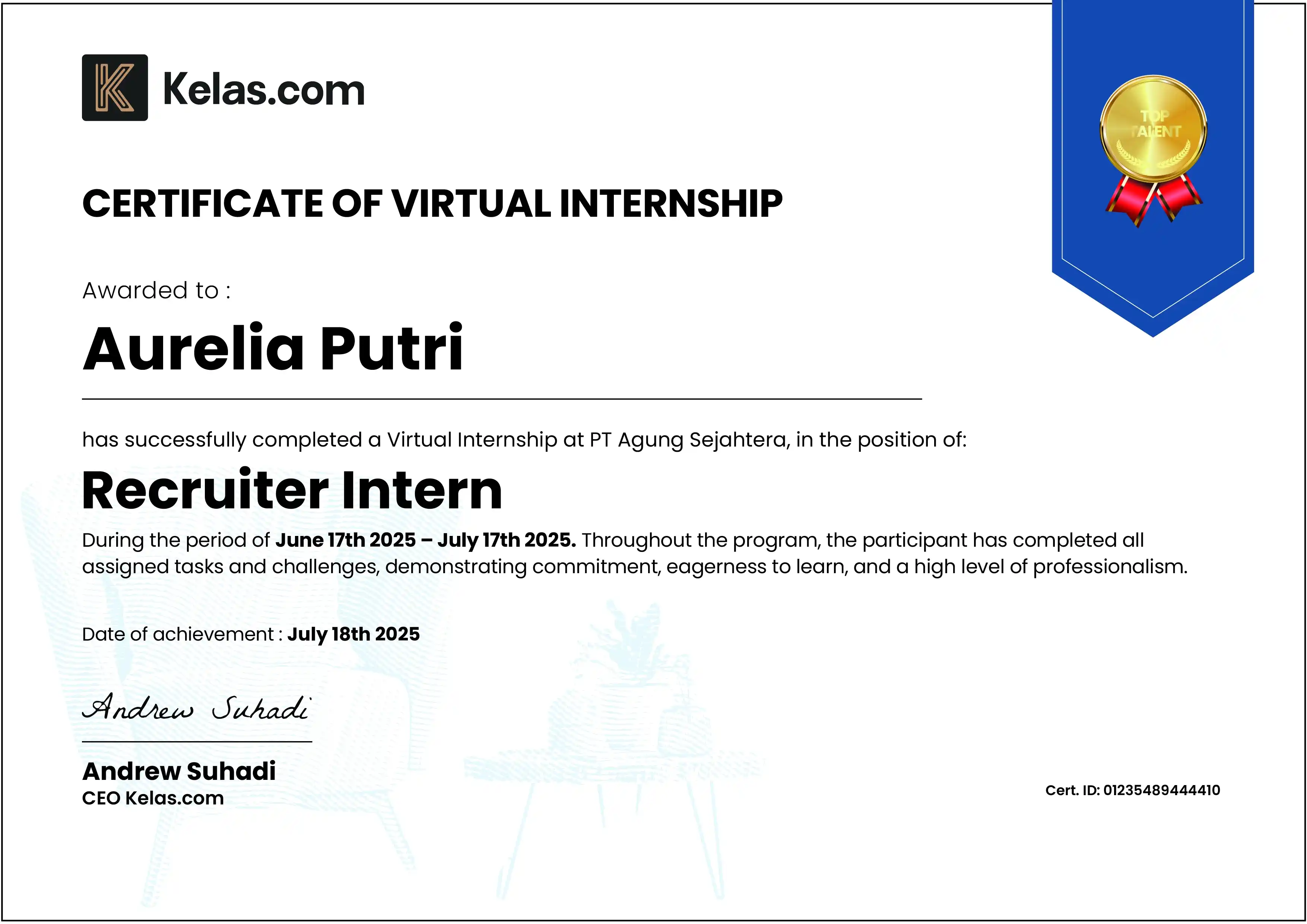 Certificate Internship