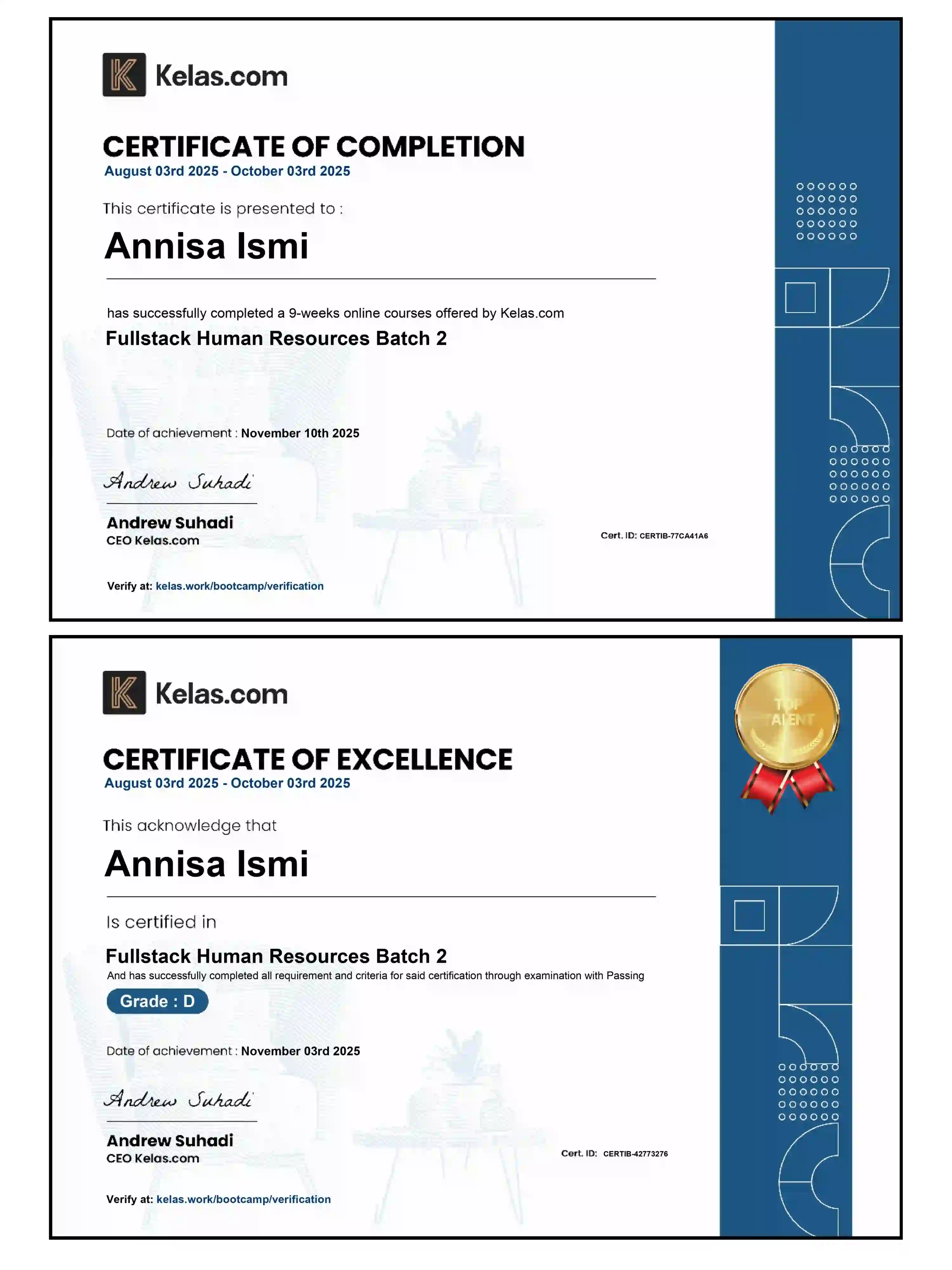 Certificate Completion